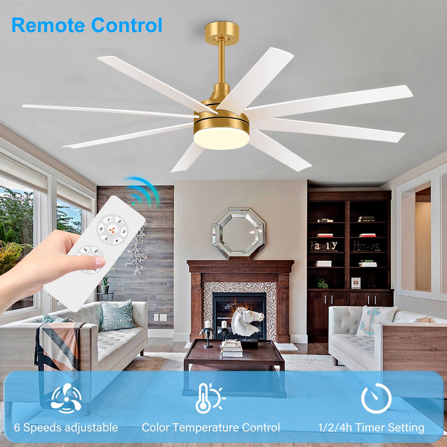 Remote Control

6 Speeds adjustable  
Color Temperature Control  
1/2/4h Timer Setting