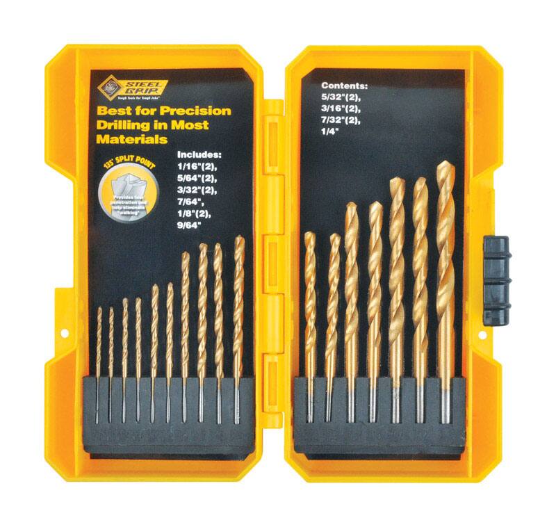 SI BRIP Reogh - Best for Precision Drilling in Most Materials  
SPLIT  
Includes:  
1/16" (2), 5/64" (2), 3/32" (2), 7/64", 1/8" (2), 9/64"  
Contents:  
5/32" (2), 3/16" (2), 7/32" (2), 1/4"