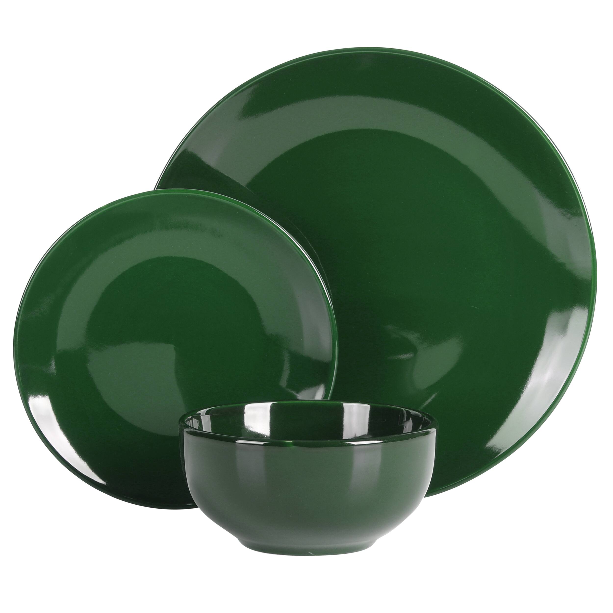 Alt View 2. Gibson - Simply Essential Coupe 12 Piece Round Stoneware Dinnerware Set in Hunter Green - Green.