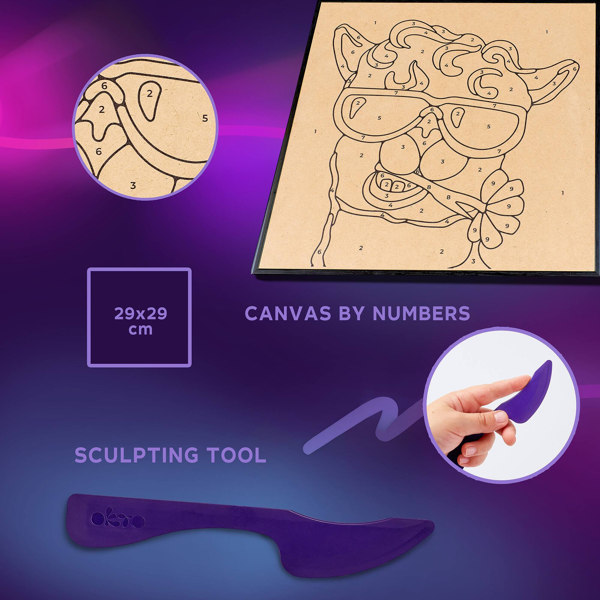 6 2 2 5 6 3 2 2 2 29x29 cm CANVAS BY NUMBERS SCULPTING TOOL