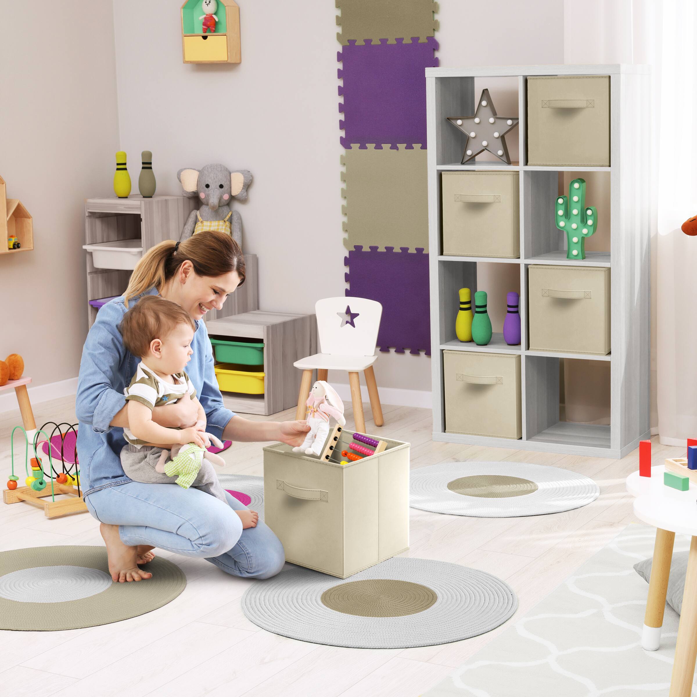 Alt View 3. Sorbus - Sorbus Fabric Storage Cubes, 8 Foldable Storage Bins for Organizing Pantry, Cubbies, Toy Box, Clothes Storage - Beige.