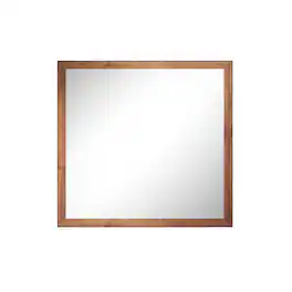 Boyel Living - 38 in W x 40 in L Dark Wood Grain Rectangular Slanted Edge Aluminum Framed Wall Bathroom Vanity Mirror