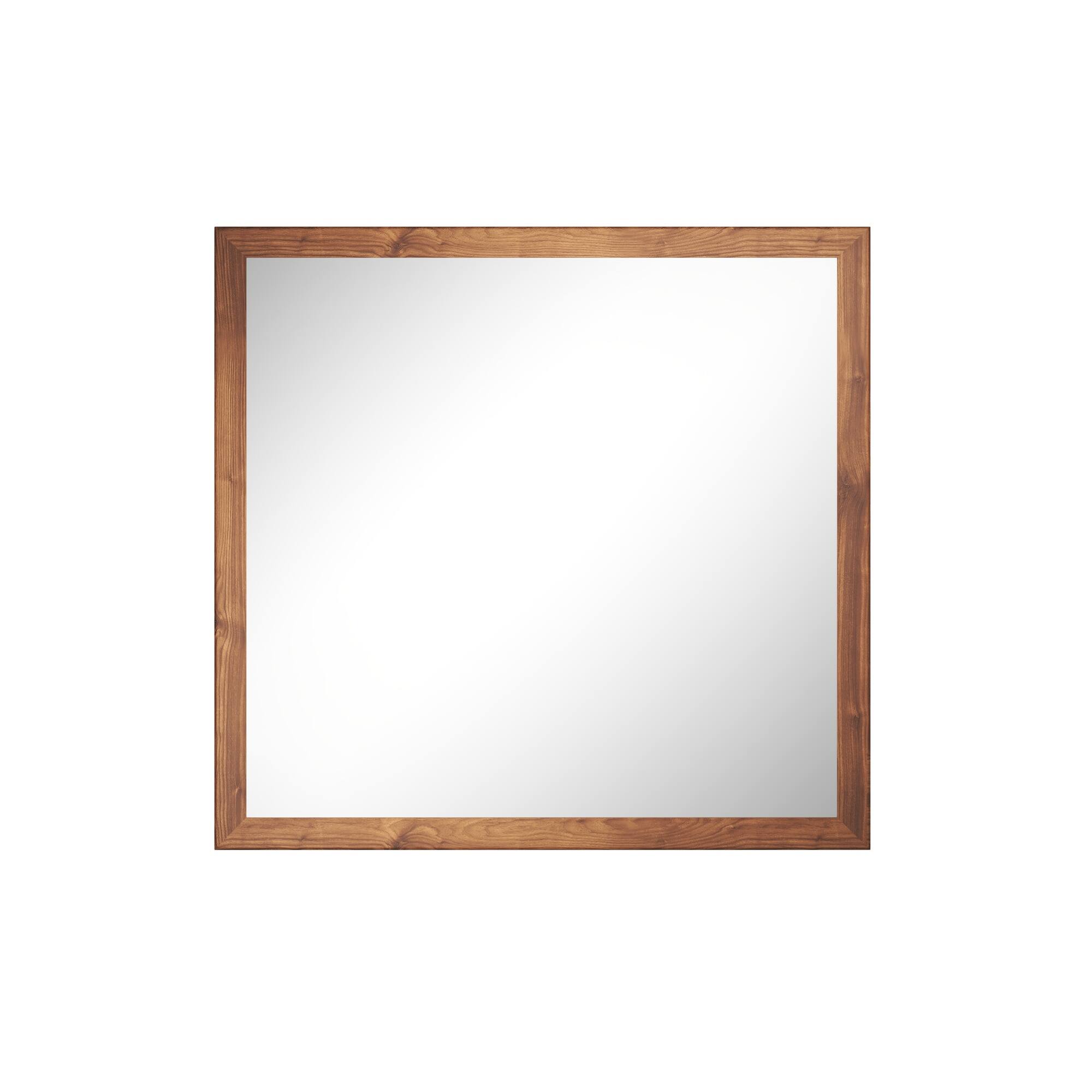 Front. Boyel Living - 38 in W x 40 in L Dark Wood Grain Rectangular Slanted Edge Aluminum Framed Wall Bathroom Vanity Mirror.