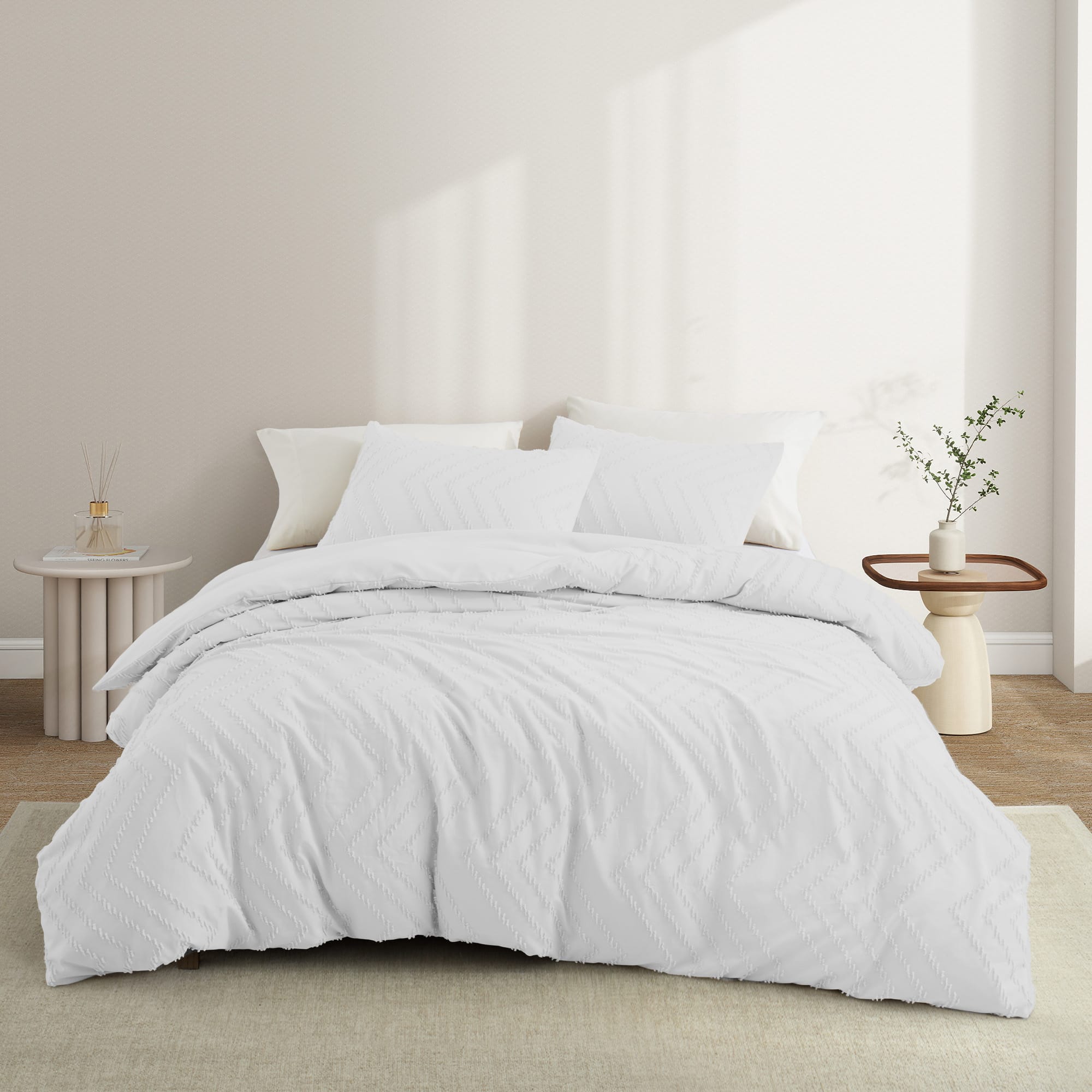 Photos - Bed Linen Peace Nest - Tufted Clipped Jacquard Geometric Duvet Cover & Pillowcase Set - Wave White BPN-DS41002 