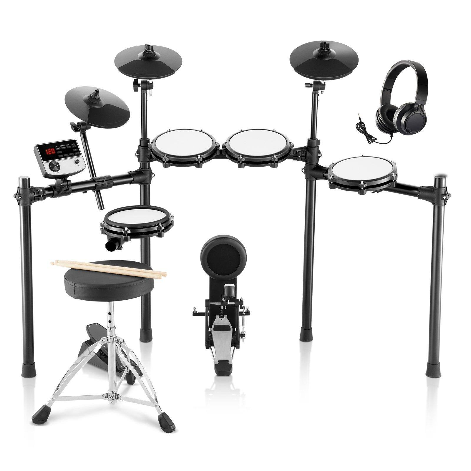 Front. Glintex - Electric Drum Set Electronic Drum Kit 480 Sounds Beginner Practice Drum Kit with Pads Pedals for Adults and Kids - Black.