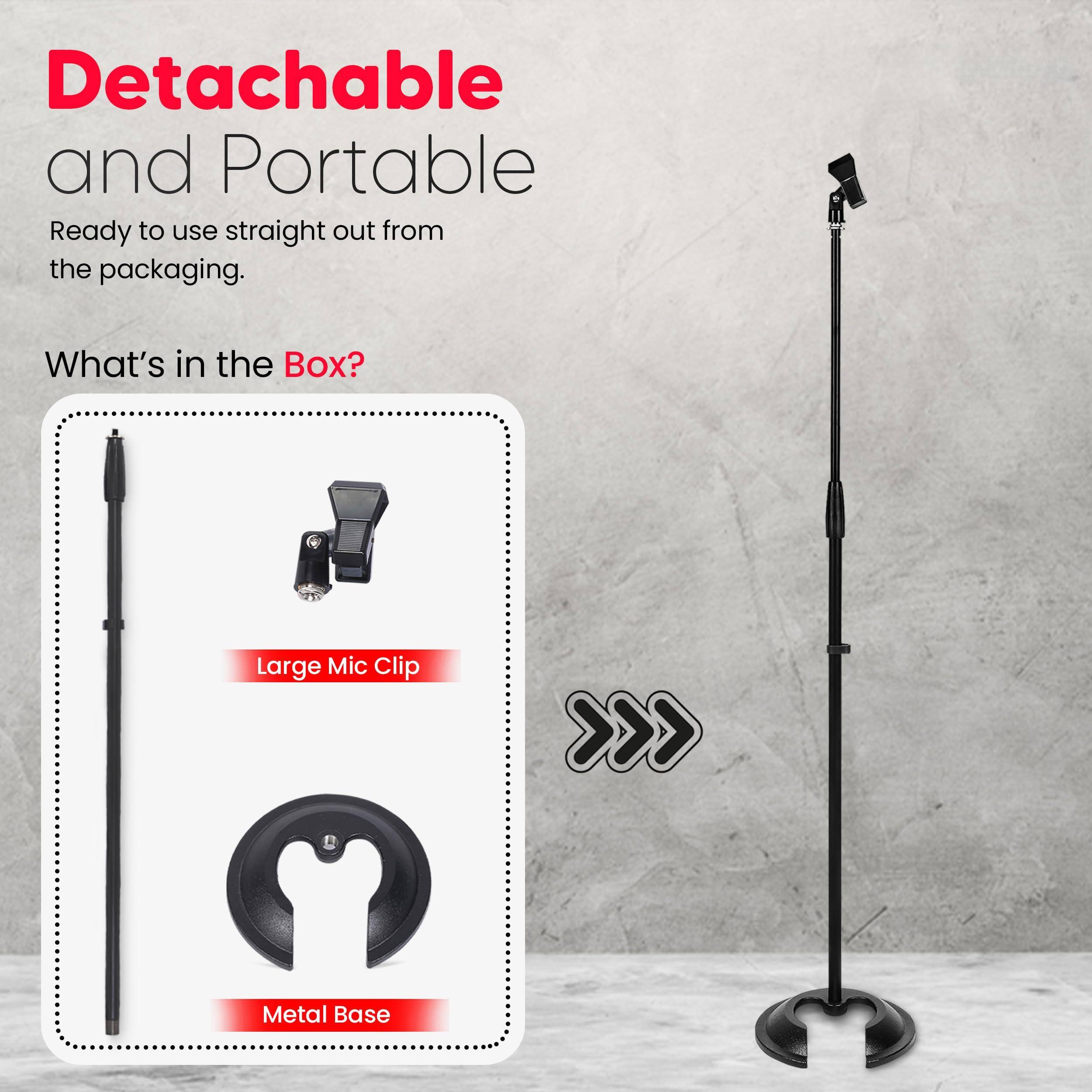 Detachable and Portable  
Ready to use straight out from the packaging.

What's in the Box?  
- Large Mic Clip  
- Metal Base