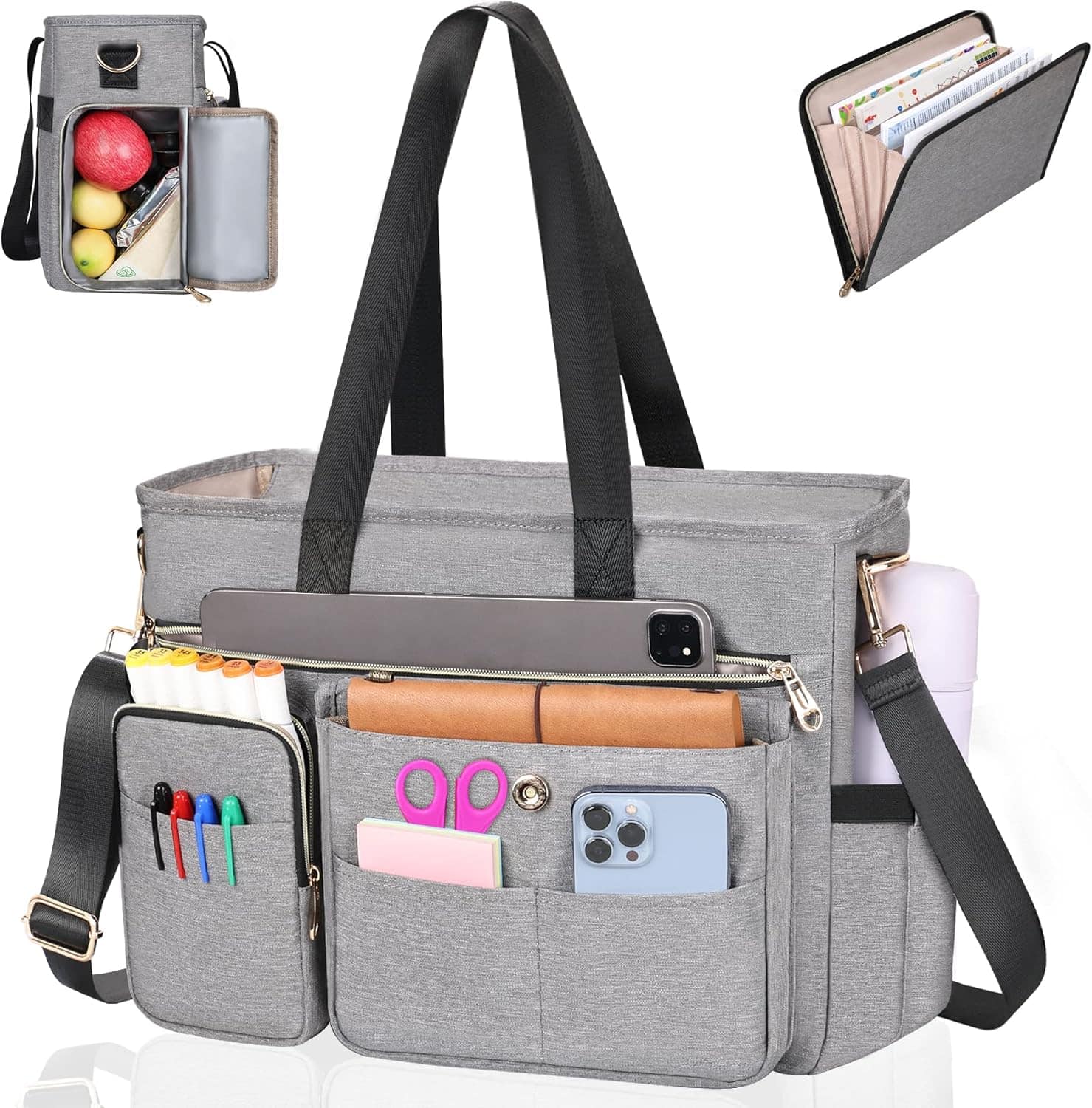Vulpecula Spade - Tote Bag for Women 2Pcs, 15.6'' Laptop Work Bag Computer bag w/Expandable File Folder - Gray