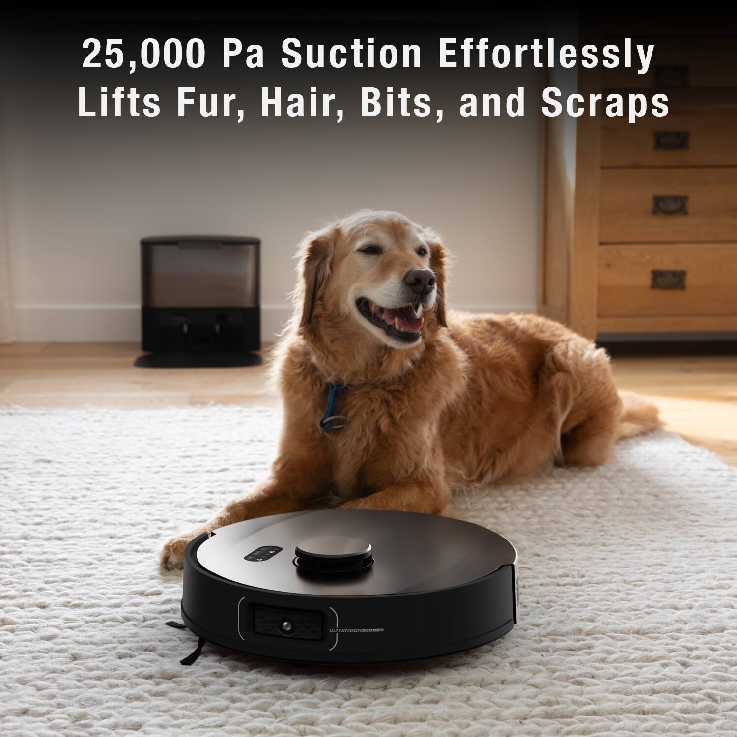 25,000 Pa Suction Effortlessly Lifts Fur, Hair, Bits, and Scraps