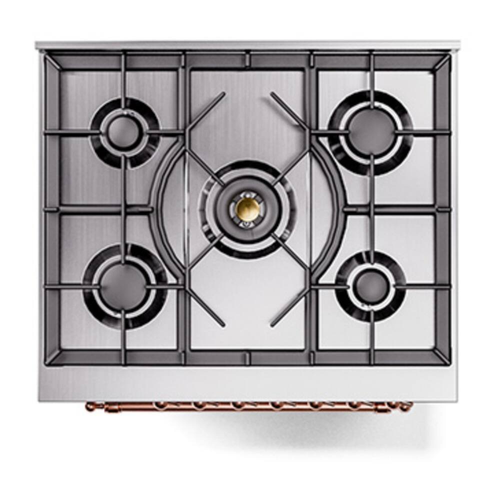 Alt View 5. ILVE - ILVE Nostalgie II Series 30 in. Dual Fuel Range with 5 Sealed Burners (Natural Gas, Copper Trim) - Stainless Steel.