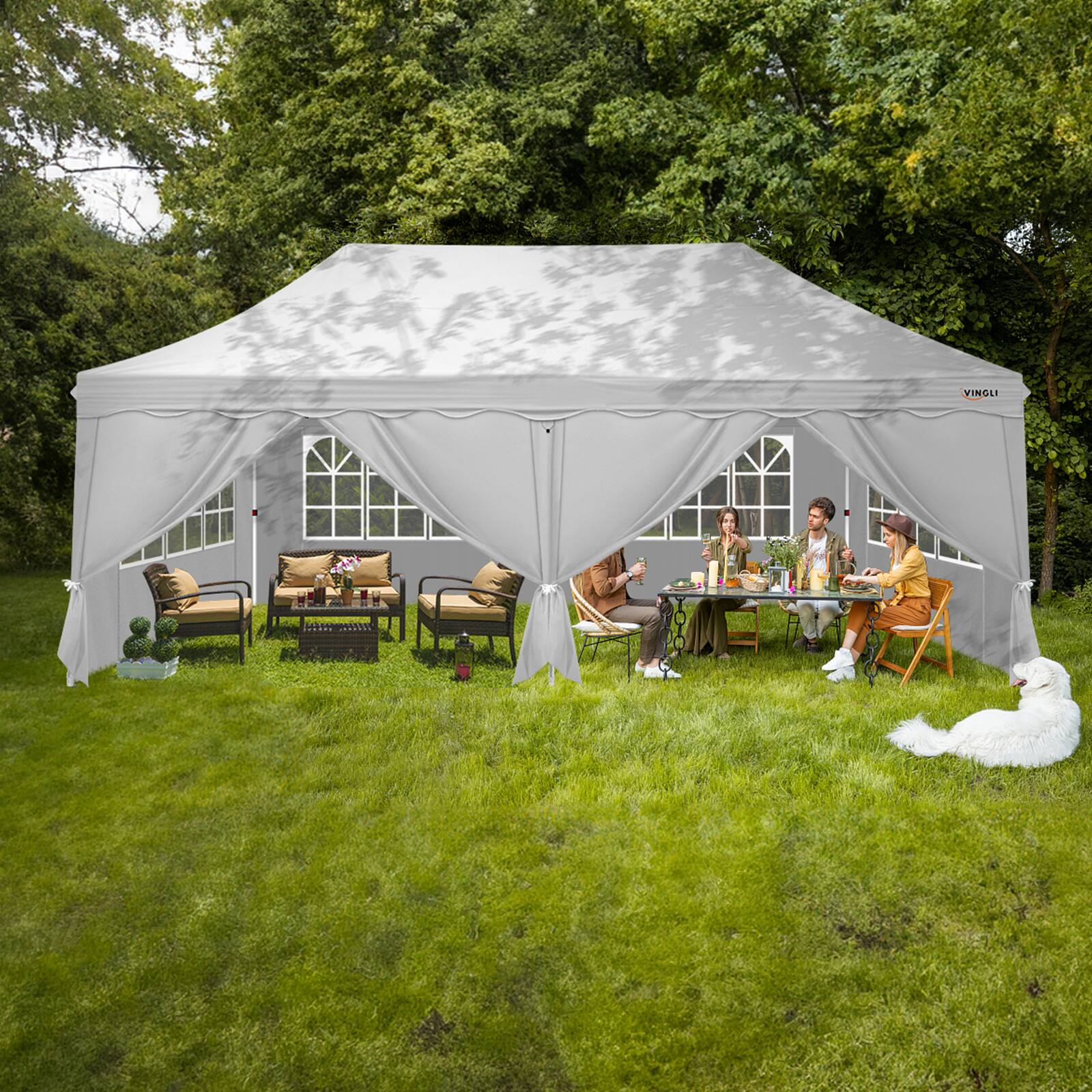 Angle. Winado - 10x20 Pop Up Canopy Tent with Sidewalls, Commercial Outdoor Canopy Tent Pop Up Gazebo Party Tent Wedding Tents with Sand.