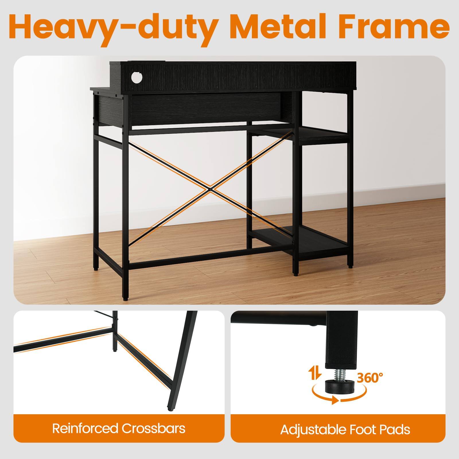 Heavy-duty Metal Frame  
1L 360 Reinforced Crossbars Adjustable Foot Pads