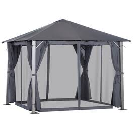 Outsunny - 10' x 10' Patio Gazebo, Outdoor Gazebo Canopy Shelter with Netting & Curtains, Vented Roof, for Garden - Dark Gray