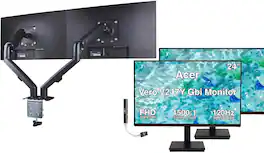Acer - Vero V247Y Gbi 24" FHD Monitor, 4ms Response Time (UM.QV7AA.G07) 2Pack w/HDMI cable, DKZ Hub & Dual Mount Arms - Black
