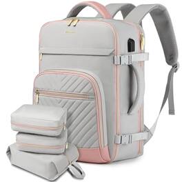 Stamp n Camp - Large Carry On Travel Backpack Flight Approved 40l Waterproof Personal Item Daypack For Women Weekender Bag Fit 17inch - Grey Pink