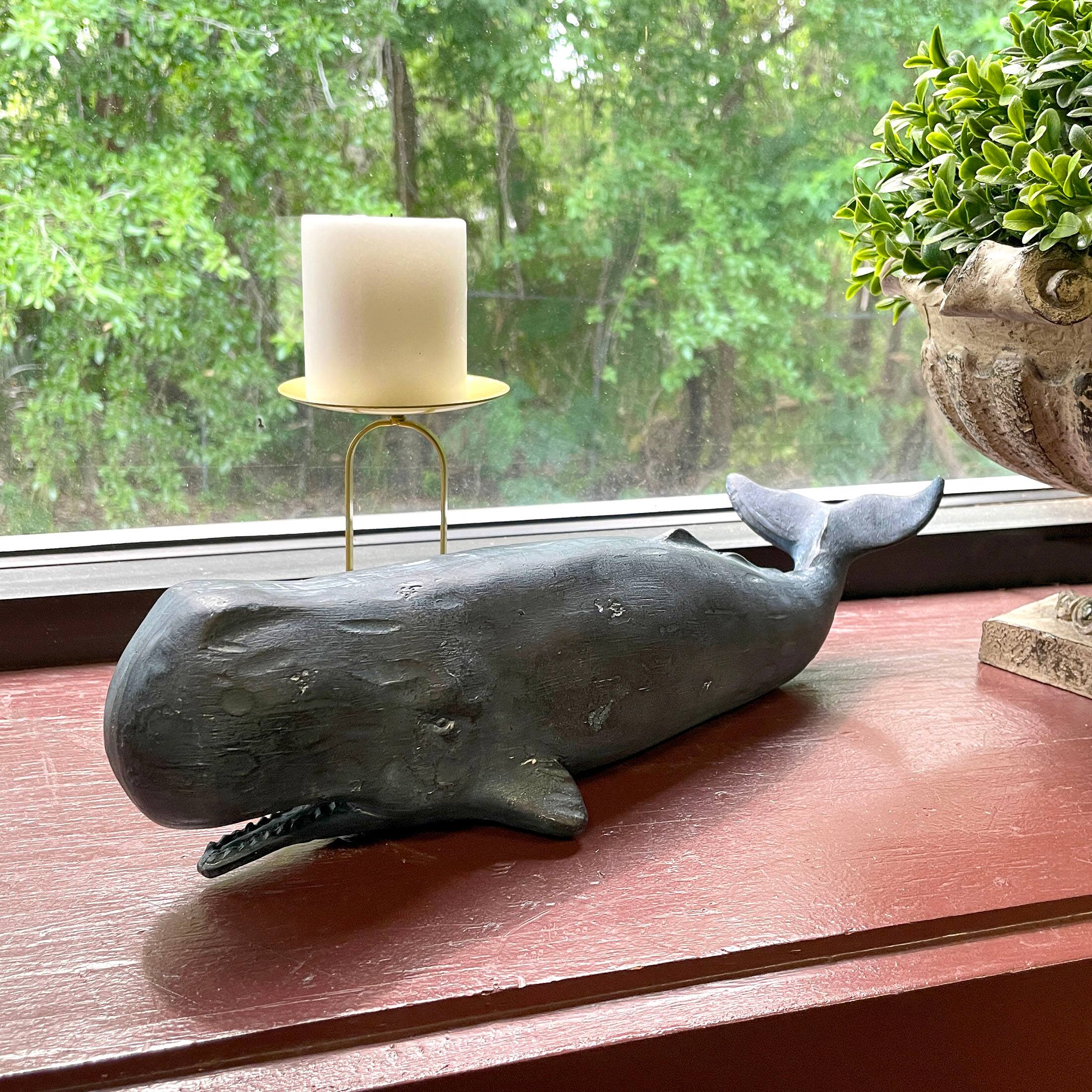 Alt View 4. Chesapeake Bay - Sperm Whale Statue 15in Hand-Painted Resin Ocean Marine Decor Coastal Sculpture - Blue.