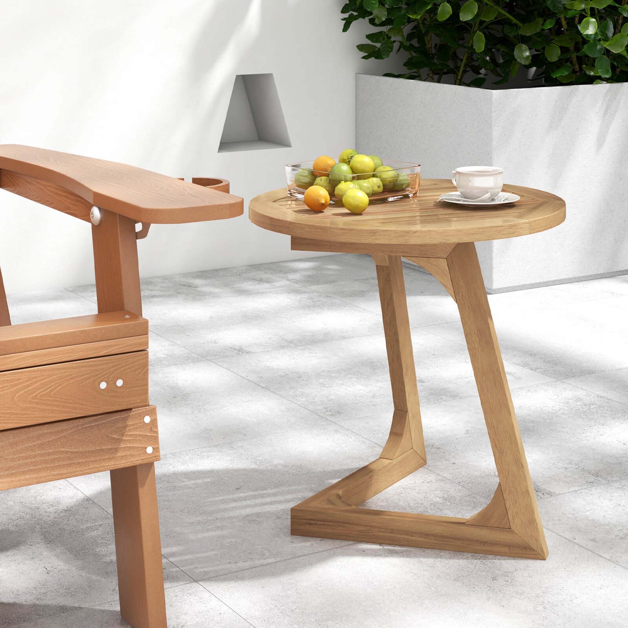 Alt View 3. Costway - Costway 1 PCS Teak Wood Side Table Round Sofa End Table with Slatted Tabletop Nightstand - Beige.