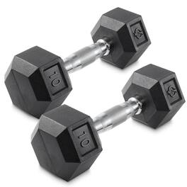 Philosophy Gym - Pair of Rubber Coated Hex Dumbbell - Cast Iron Hand Weight Set - Black