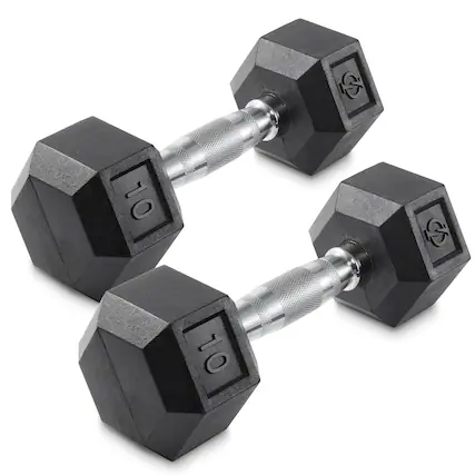 Front. Philosophy Gym - Pair of Rubber Coated Hex Dumbbell - Cast Iron Hand Weight Set - Black.