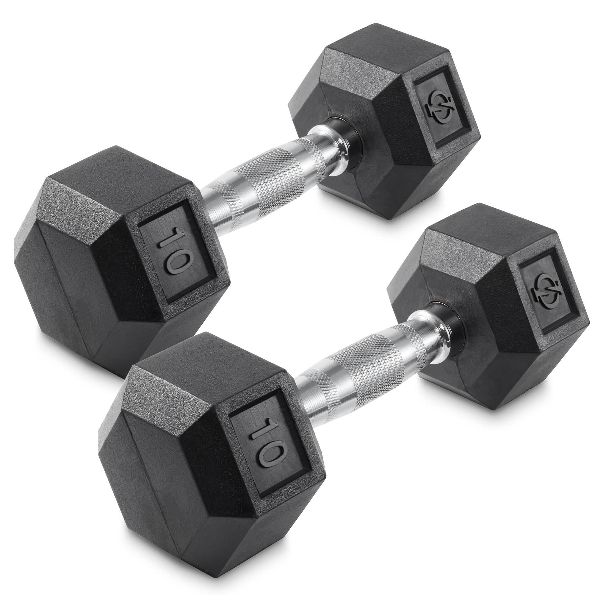 Front. Philosophy Gym - Pair of Rubber Coated Hex Dumbbell - Cast Iron Hand Weight Set - Black.