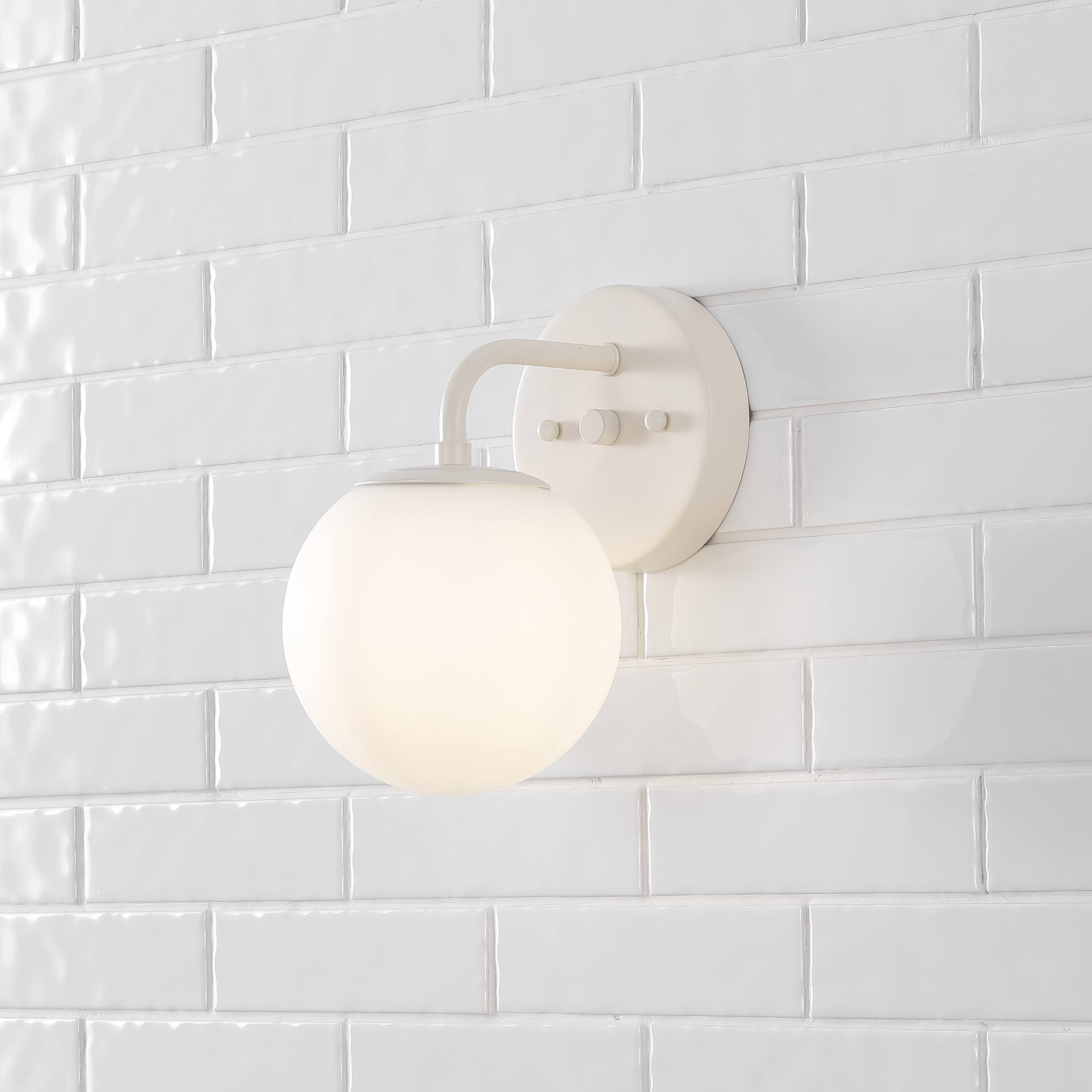 Alt View 8. Jonathan Y - Louis Parisian Globe 5.75" 1-Light Metal/Frosted Glass Modern Contemporary LED Vanity Light, Almond - Almond.