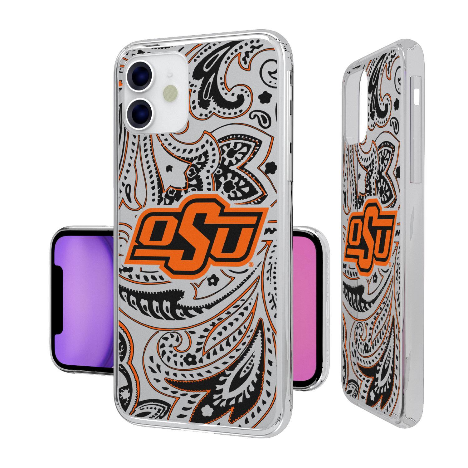 Alt View 1. Keyscaper - Oklahoma State Cowboys iPhone Paisley Design Clear Case - 12 mini - Multicolor.