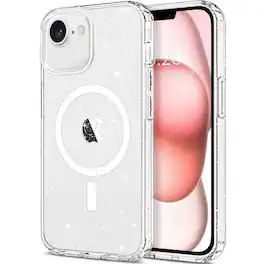Entronix - Magnetic Glitter Case for iPhone 16E - Durable Hard Back with Sparkly Design - Glitter Clear