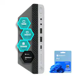 HP - Refurbished Excellent - EliteDesk 800G5 Mini Computer - Octa Intel i7 (2.0) - 16GB RAM- 500GB NVMe - Win 11 Pro - Black