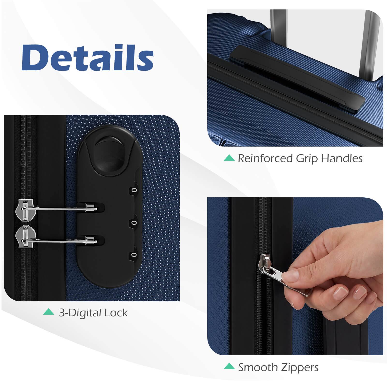 Details  
- Reinforced Grip Handles  
- 3-Digital Lock  
- Smooth Zippers