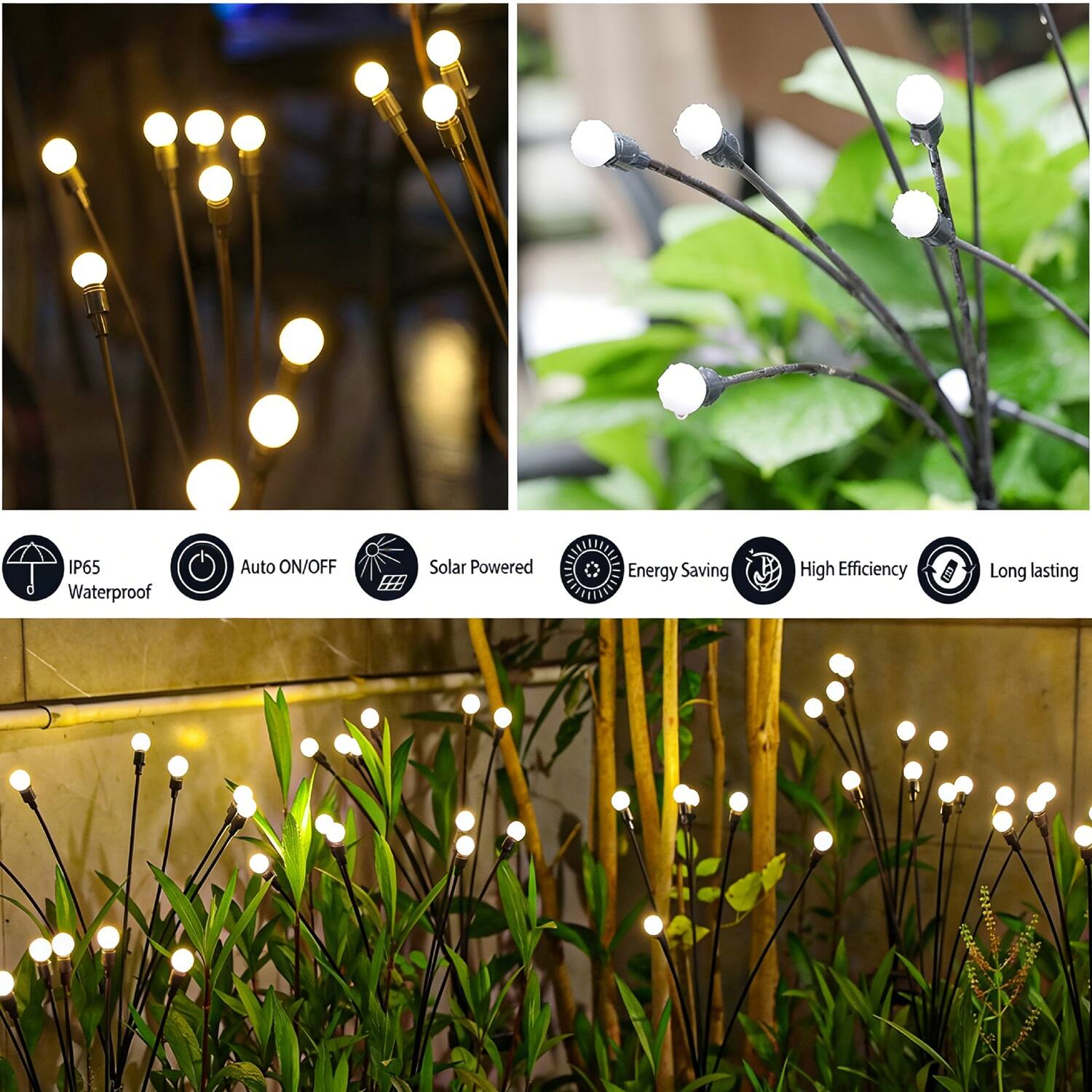 IP65 Waterproof  
Auto ON/OFF  
Solar Powered  
Energy Saving  
High Efficiency  
Long lasting