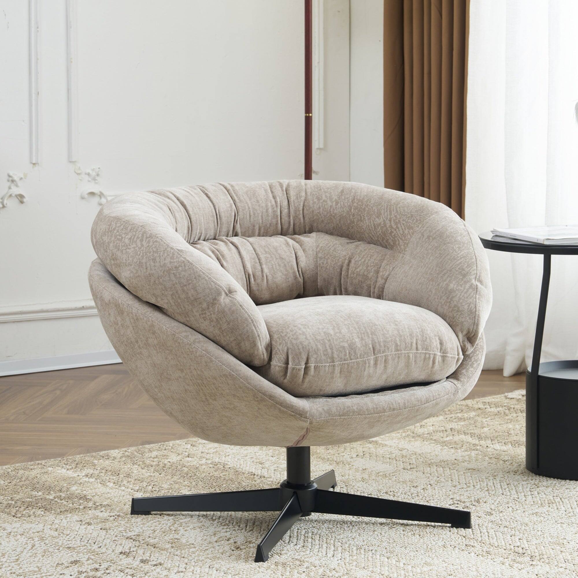 Alt View 1. Boyel Living - Brown Modern Chenille Round Swivel Office Chair with Removable Cushion. Black Metal Base - Brown.