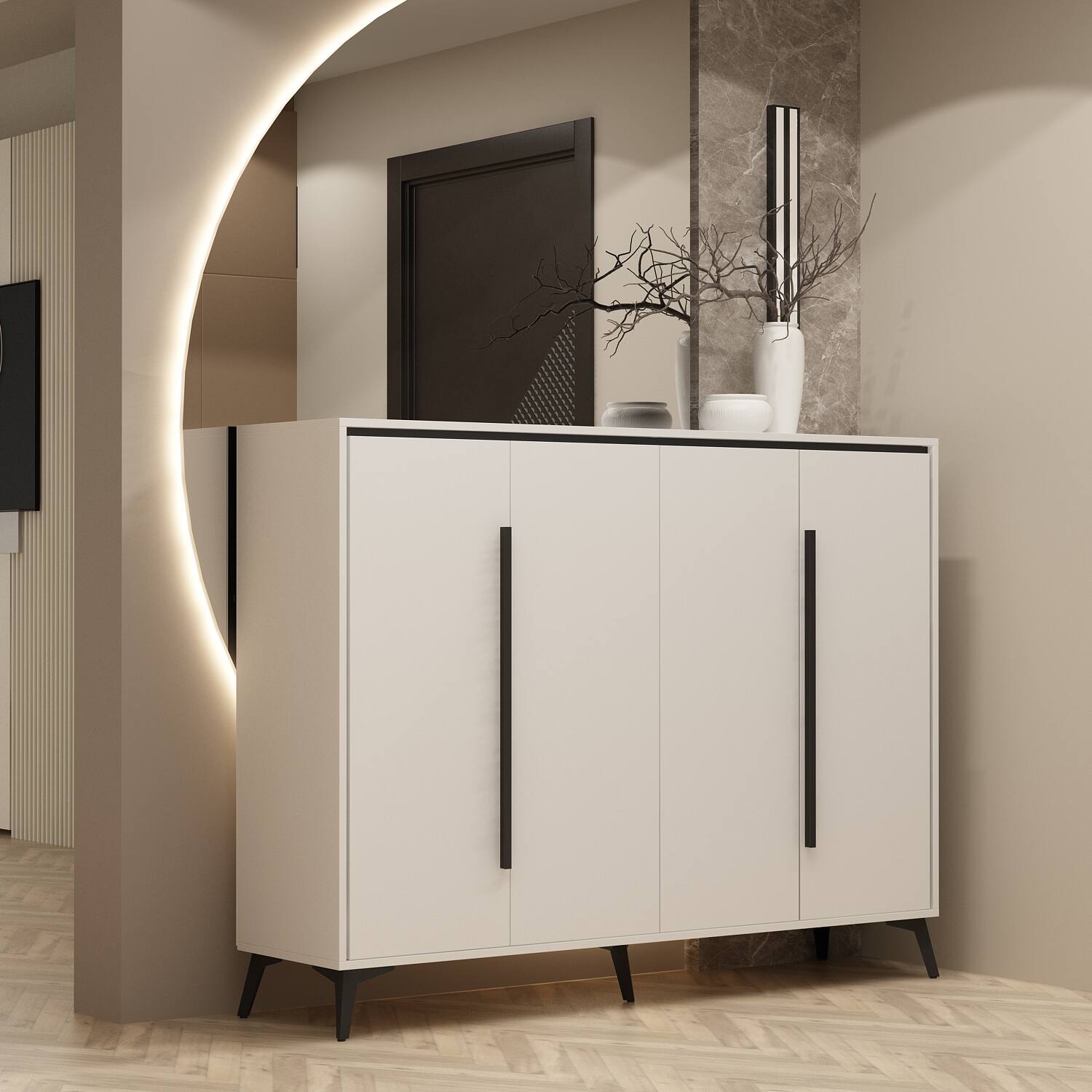 Alt View 9. Famapy - Famapy Modern Minimalist Shoe Cabinet with Adjustable Shelves & Metal Accents - White.