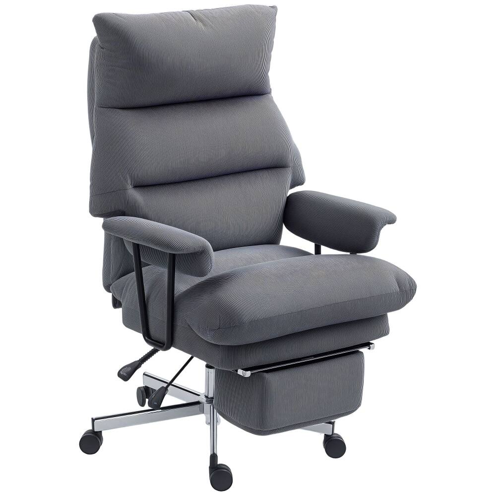 Alt View 7. Loheer - Loheer Gray Executive Office Chair Reclining Desk Chair with Footrest Overstuffed High Back Lumbar Support Corduroy - Gray.
