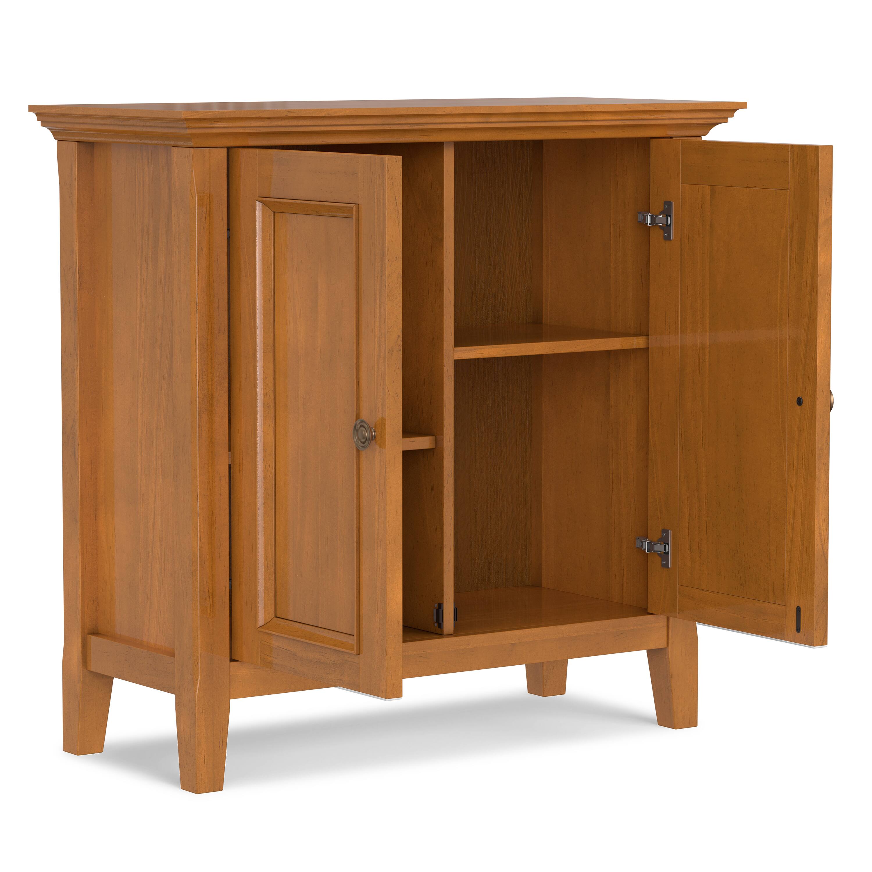 Back. Simpli Home - Amherst 32 inch Wide Solid Wood Transitional Low Storage Cabinet in Light Golden Brown - Light Golden Brown.