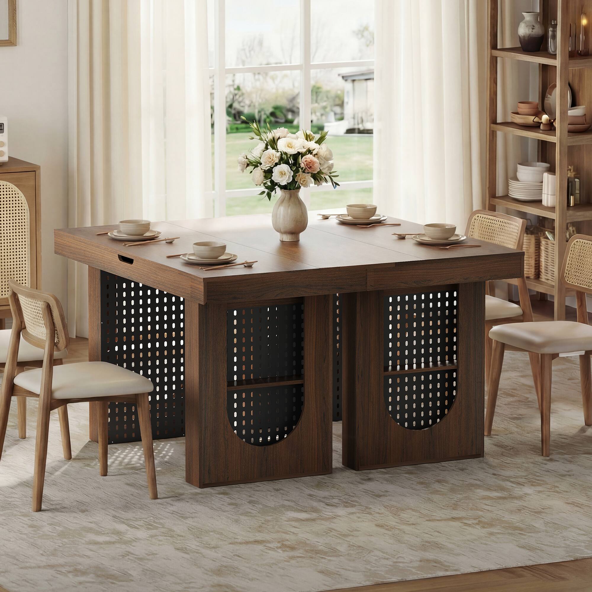 Alt View 6. ModernMate - 55" Computer Desk with Hidden Storage, 2-in-1 Desk & Dining Table for Home Office, Gaming Desk, Study Desk - Black Walnut.