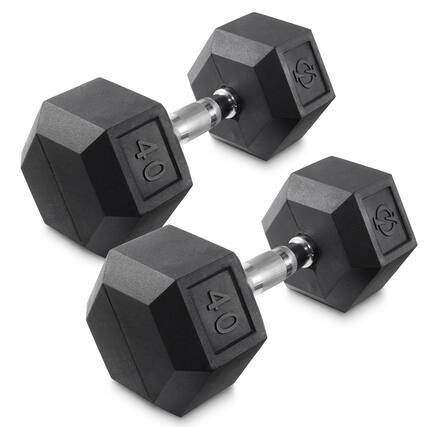 Front. Philosophy Gym - Pair of Rubber Coated Hex Dumbbell - Cast Iron Hand Weight Set - Black.