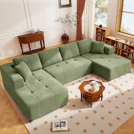 KERDOM - Boneless Oversized Sectional U Shaped Sofa Couch, Plush Sleeper Sofa Chaise Lounge, Deep Seat Corner Couch Assembly Free - Apple Green