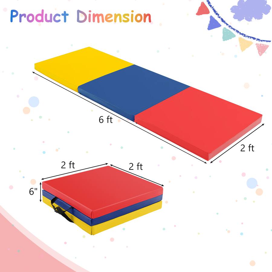 Multicolor Exercise Mat Costway Tri Fold Folding Exercise Mat 6 ft x 2 ft Portable Gymnastics ...