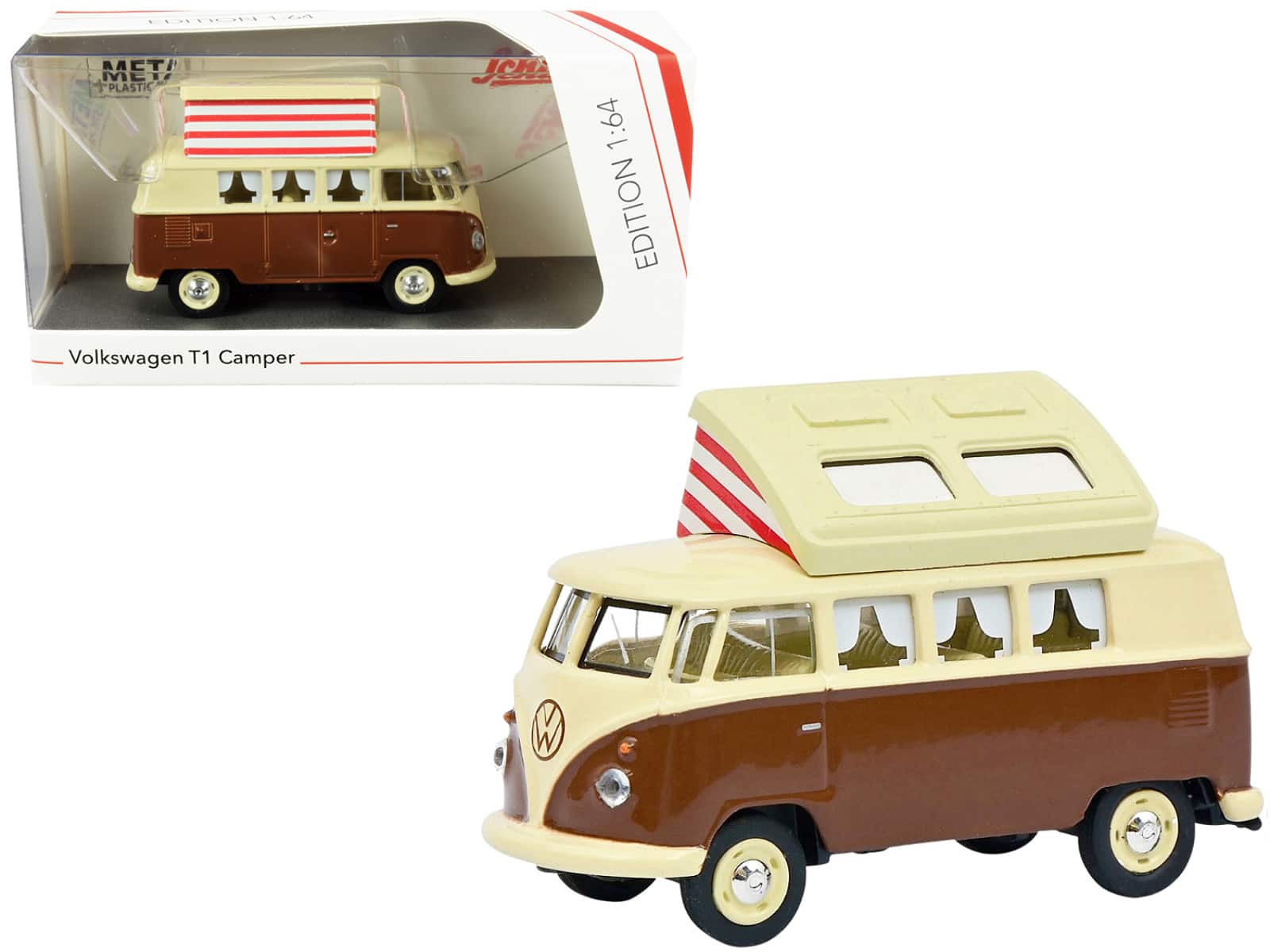 Volkswagen T1 Camper Bus with Pop-Top Roof Brown and Cream 1/64 Diecast Model by Schuco price history on PriceWatchPro