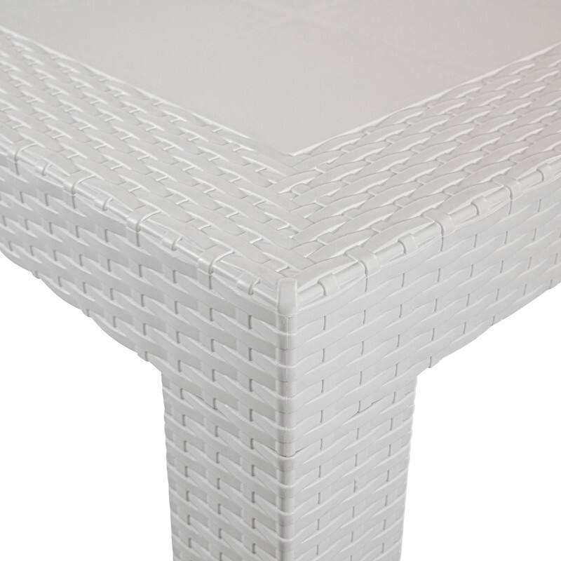 Alt View 2. LeisureMod - Mace Weave Design 55Inch Outdoor Dining Table, Weather-Resistant Patio Accent Table, Modern Backyard Furniture - White.