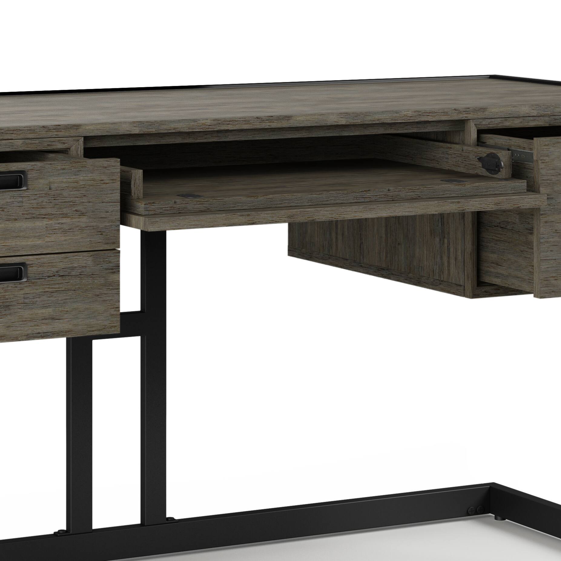 Alt View 1. Simpli Home - Hampden SOLID ACACIA WOOD Modern Industrial 60 inch Wide Desk in Weathered Grey - Weathered Grey.