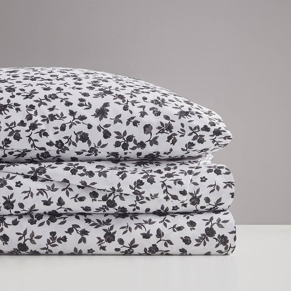 Alt View 3. Gracie Mills - Gracie Mills Giselle 4-Peice Wrinkle Free Printed Microfiber Sheet Set - Black Floral.