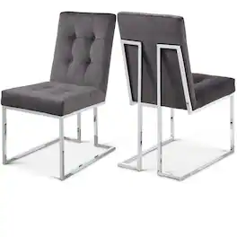 Meridian Furniture - Alexis Grey Velvet Dining Chair, Set of 2 - Gray