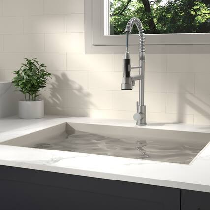 Front. Siljoy - Bothwa Home CUPC Certified 19" Single Handle Kitchen Faucet ( Brushed Nickel Finish) - Brushed Nickel.