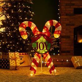 Glitzhome - 35.5"H Lighted Christmas Candy Cane Outdoor Decor with 60 LED Lights (KD) - Red