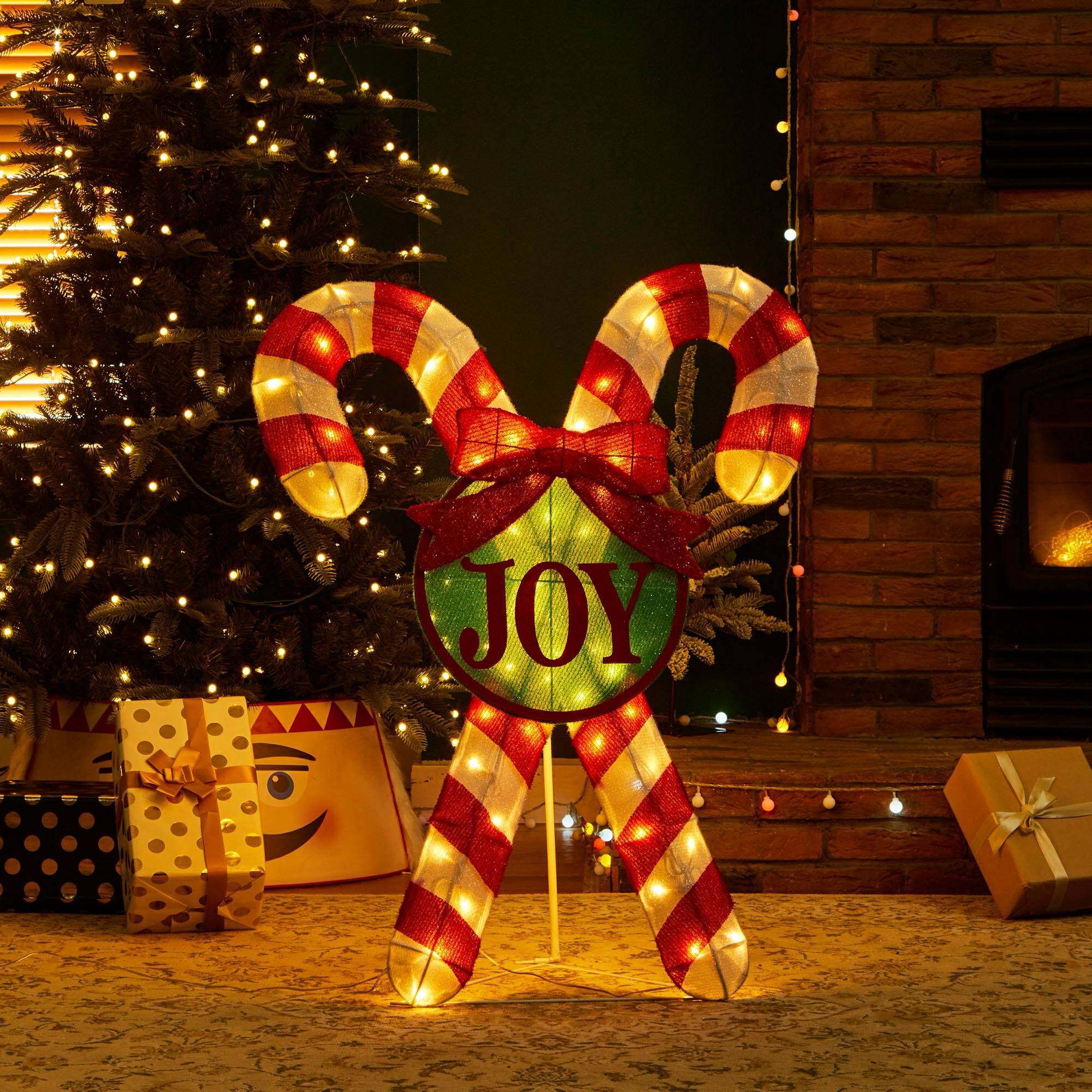 Front. Glitzhome - 35.5"H Lighted Christmas Candy Cane Outdoor Decor with 60 LED Lights (KD) - Red.