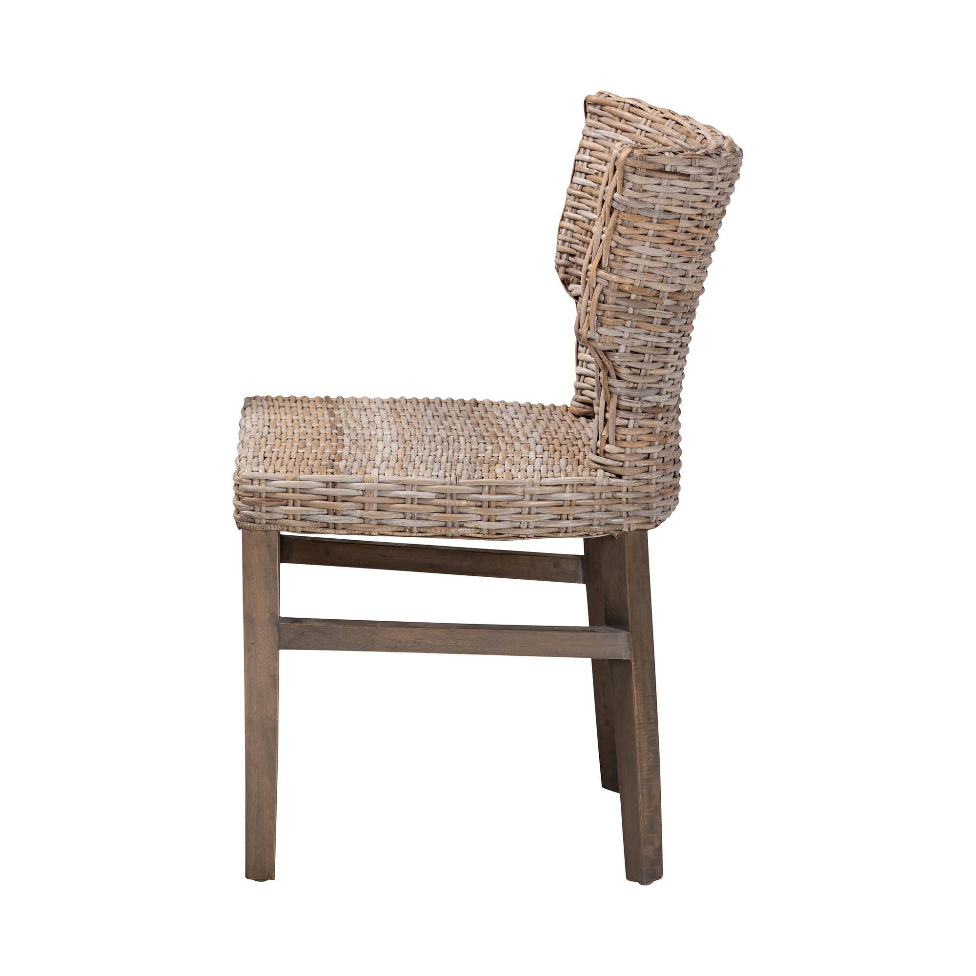 Left. bali & pari - Poltak Modern Bohemian Rattan Dining Chair - Greywashed/Brown.
