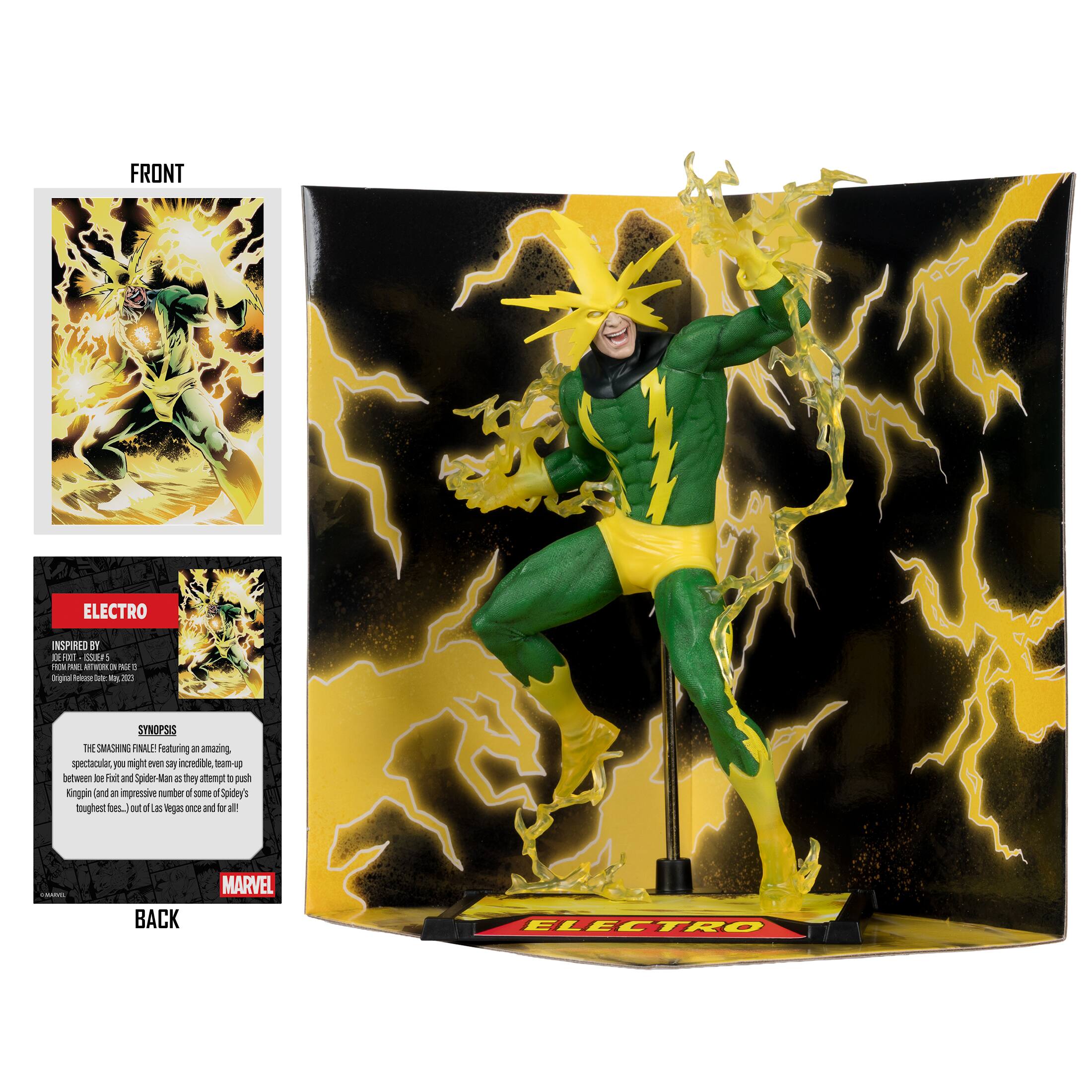 FRONT

ELECTRO
INSPIRED BY
THE AMAZING SPIDER-MAN #5
Original Release Date: May 2020

SYNOPSIS
THE SMASHING FINAL ISSUE! Featuring an amazing, spectacular, might even incredible team-up between Fixit and Spider-Man as they attempt to push Kingpin and an impressive number of some of Spider-Man's toughest foes, out of Las Vegas once and for all!

MARVEL

BACK