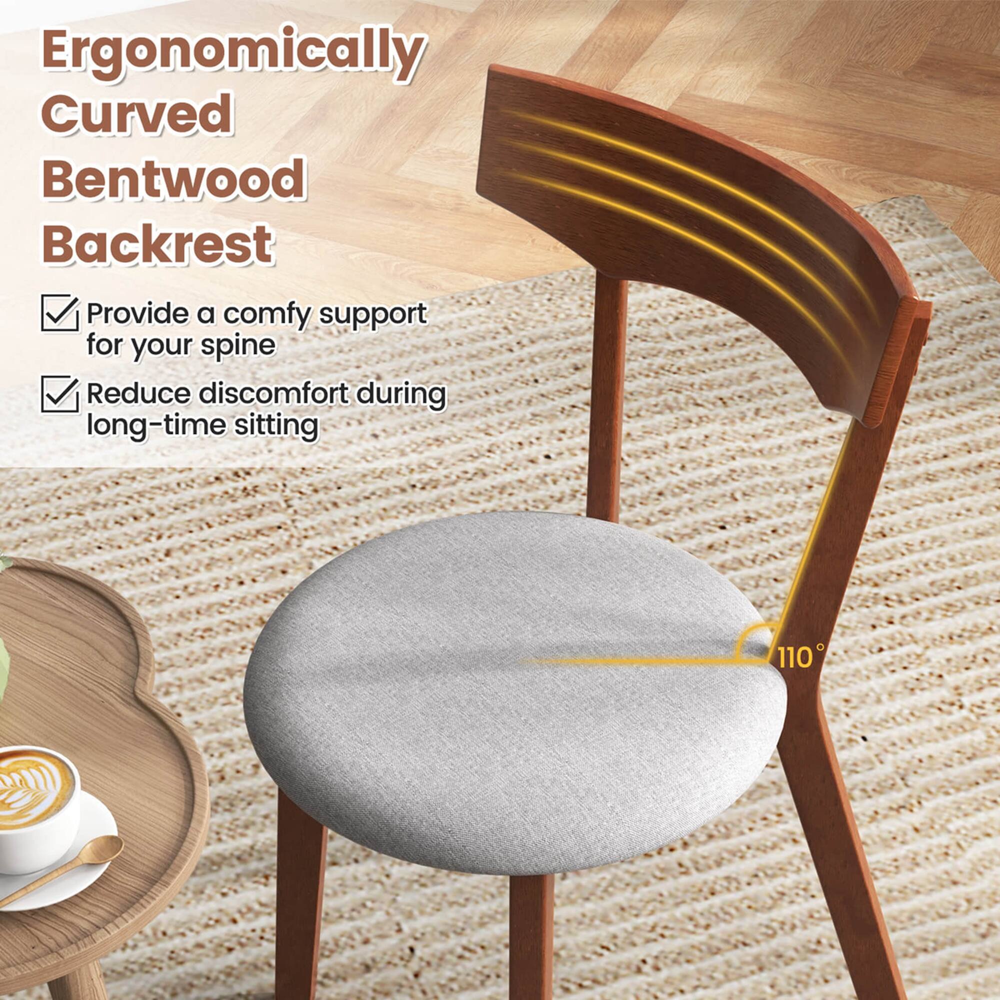 Ergonomically Curved Bentwood Backrest: Provide a comfy support for your spine, reduce discomfort during long-time sitting.