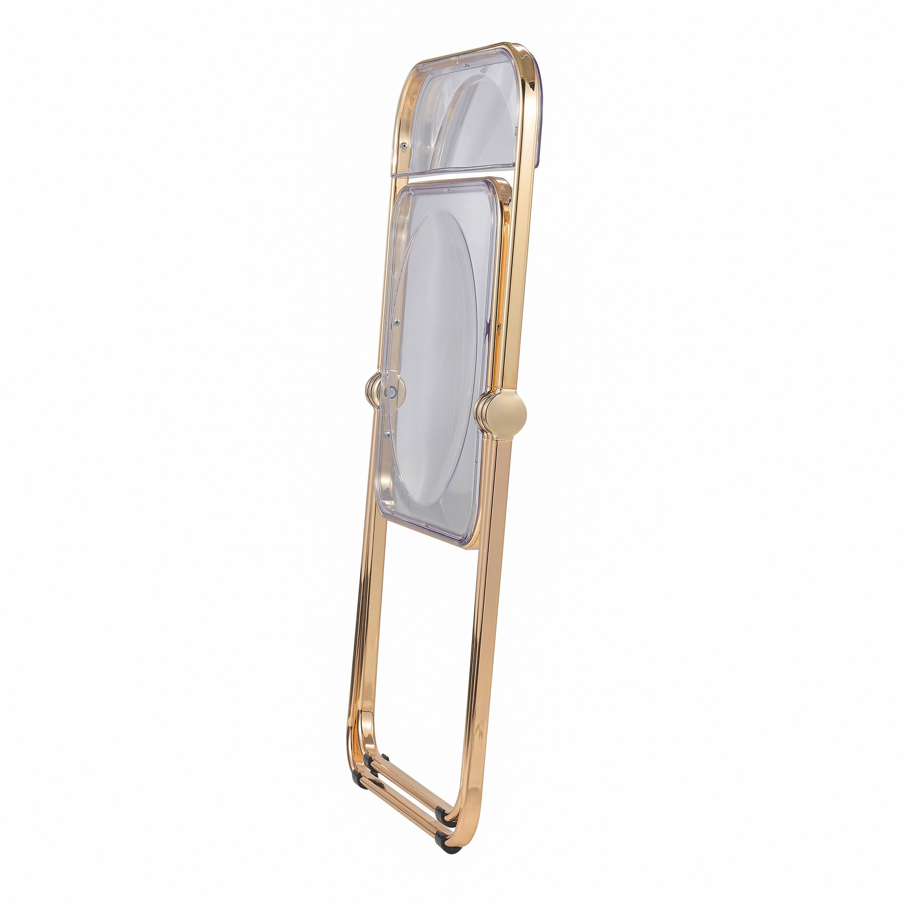 Alt View 3. LeisureMod - Lawrence Clear Acrylic Folding Chair, Modern Gold Chrome Frame, Fully Assembled Portable Dining Seat - Clear.