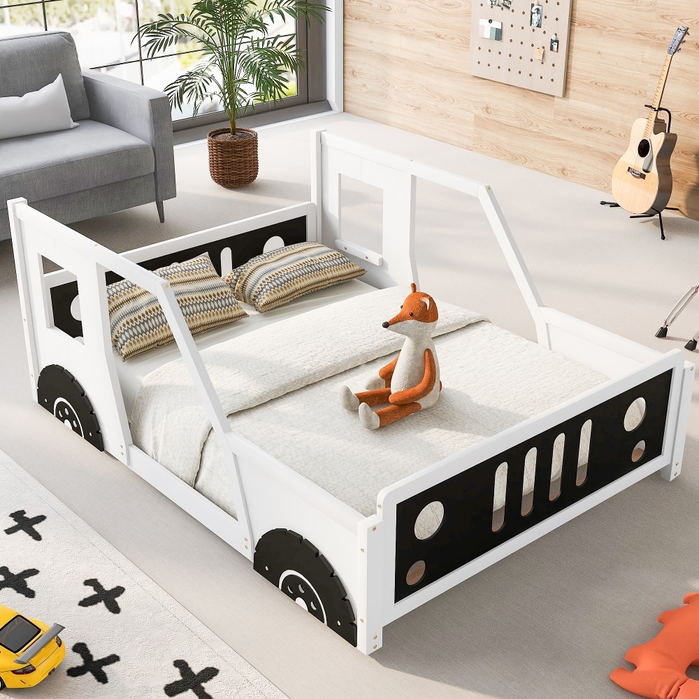Loheer - Full Size Car Bed Car Shaped Platform Bed with Wheels - White price history on PriceWatchPro